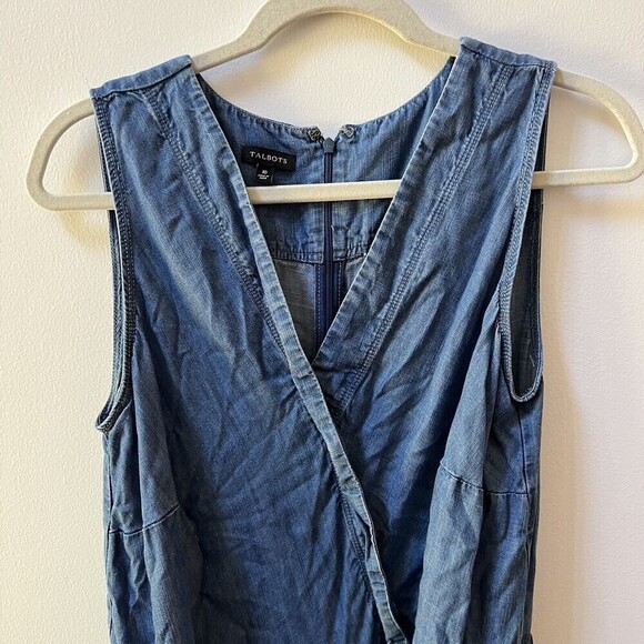 Talbots Jumpsuit Sz 10 Womens Blue Chambray Wide Leg Sleeveless Pants Ret $129 - Picture 6 of 12